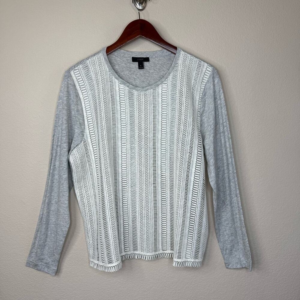 J.Crew Women's XLLace Front Long Sleeve Tee Gray Heather Lightweight Cotton